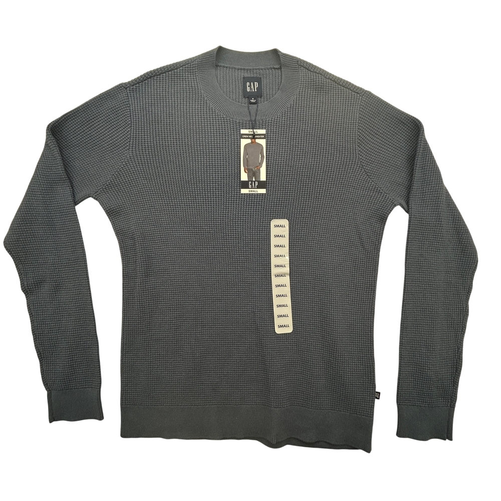 GAP Sweater Mens Small Crew Neck Textured Pullover Gray Knit New Modern Classic